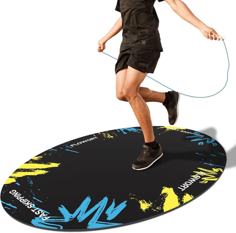 Flowort Cheete Jump Rope Mat Large Rubber Exercise Mat Indoor Outdoor Shock Absorbing Mat Non-Slip Oval Design for Floor & Rope Protection, Workout Mats for Home Gym Flooring - Image 1
